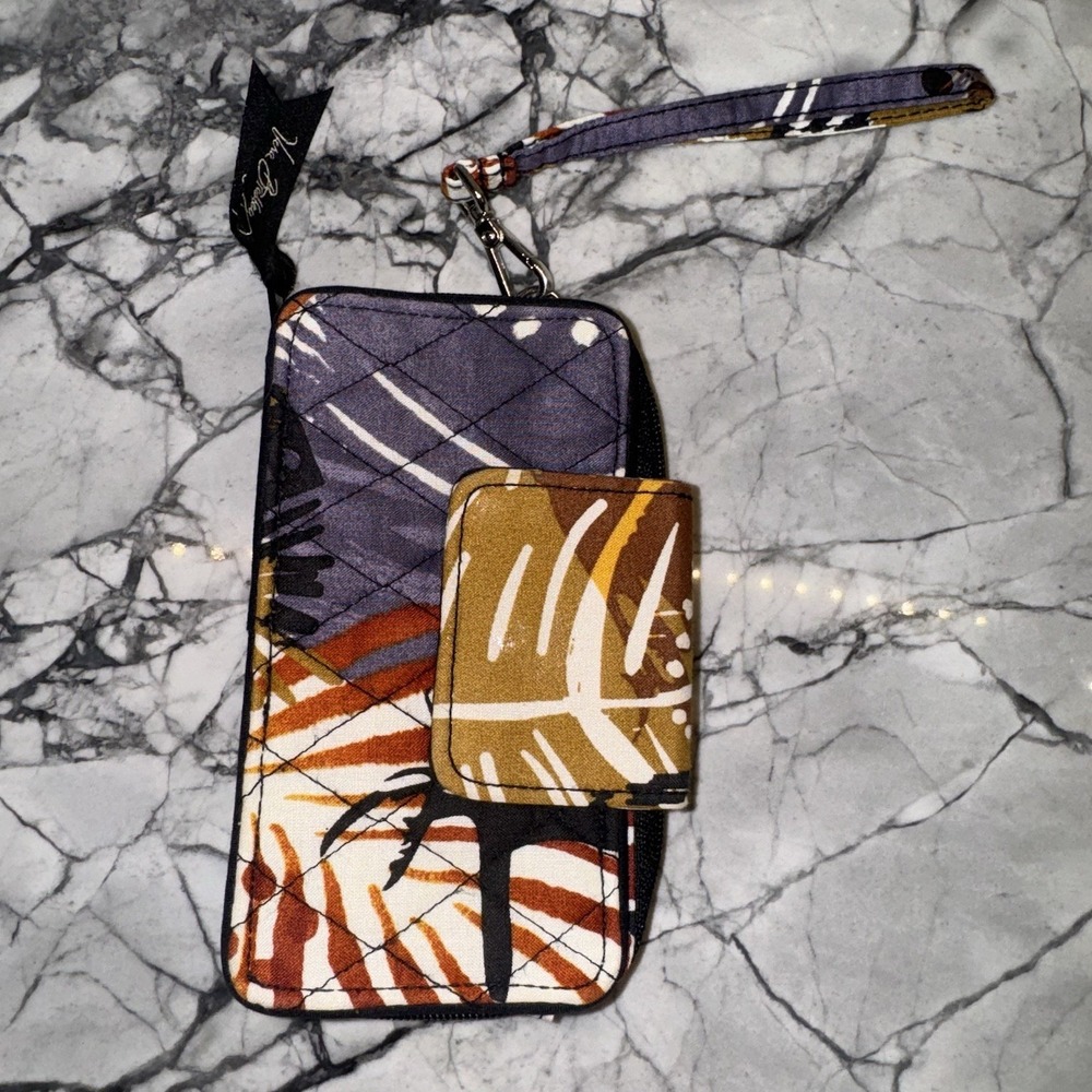 Vera Bradley Women's Painted Feathers Quilted Fabric Zip Wallet Wristlet